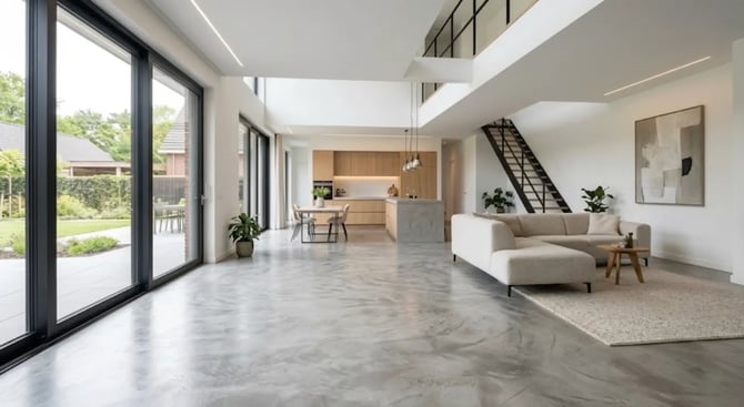 betonstuc vloer in nieuwbouwwoning.