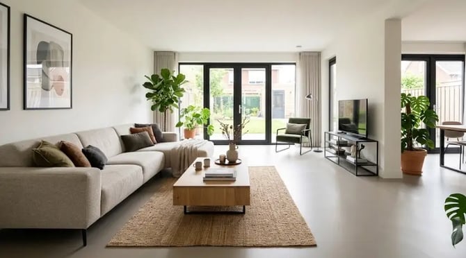 Naadloze gietvloer in een nieuwbouwwoning.