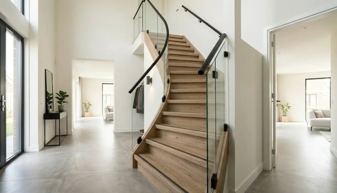 Resultaat van traprenovatie met PVC trapbekleding.