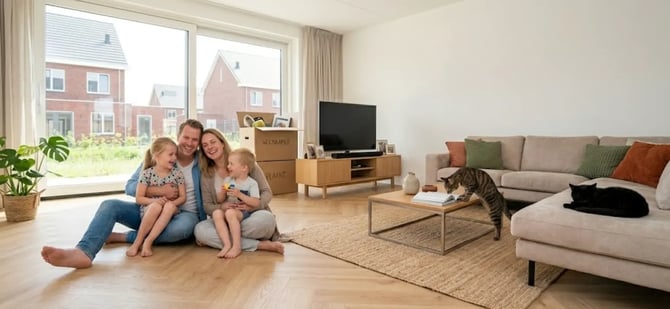 Visgraat PVC vloer van naaldhout nieuwbouw.
