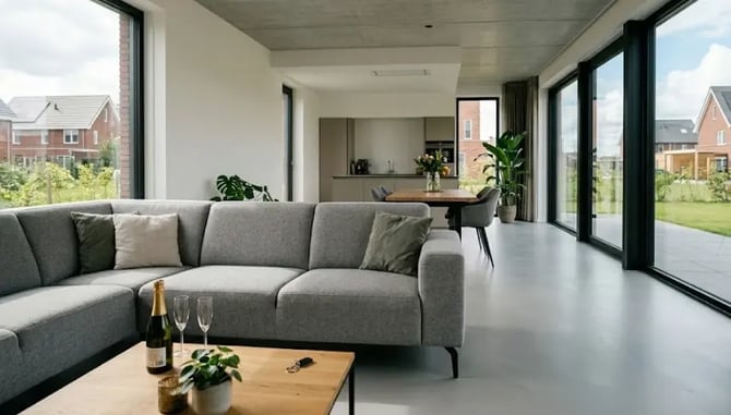Een mooie vloer in een nieuwbouw woonkamer.